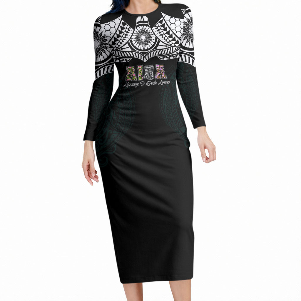 AIGA Always In Gods Arms Samoa Long Sleeve Bodycon Dress Polynesian Tribal Tattoo Art Family Heritage Faith