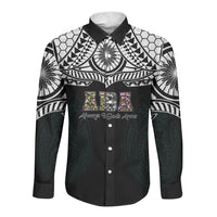 AIGA Always In Gods Arms Samoa Long Sleeve Button Shirt Polynesian Tribal Tattoo Art Family Heritage Faith