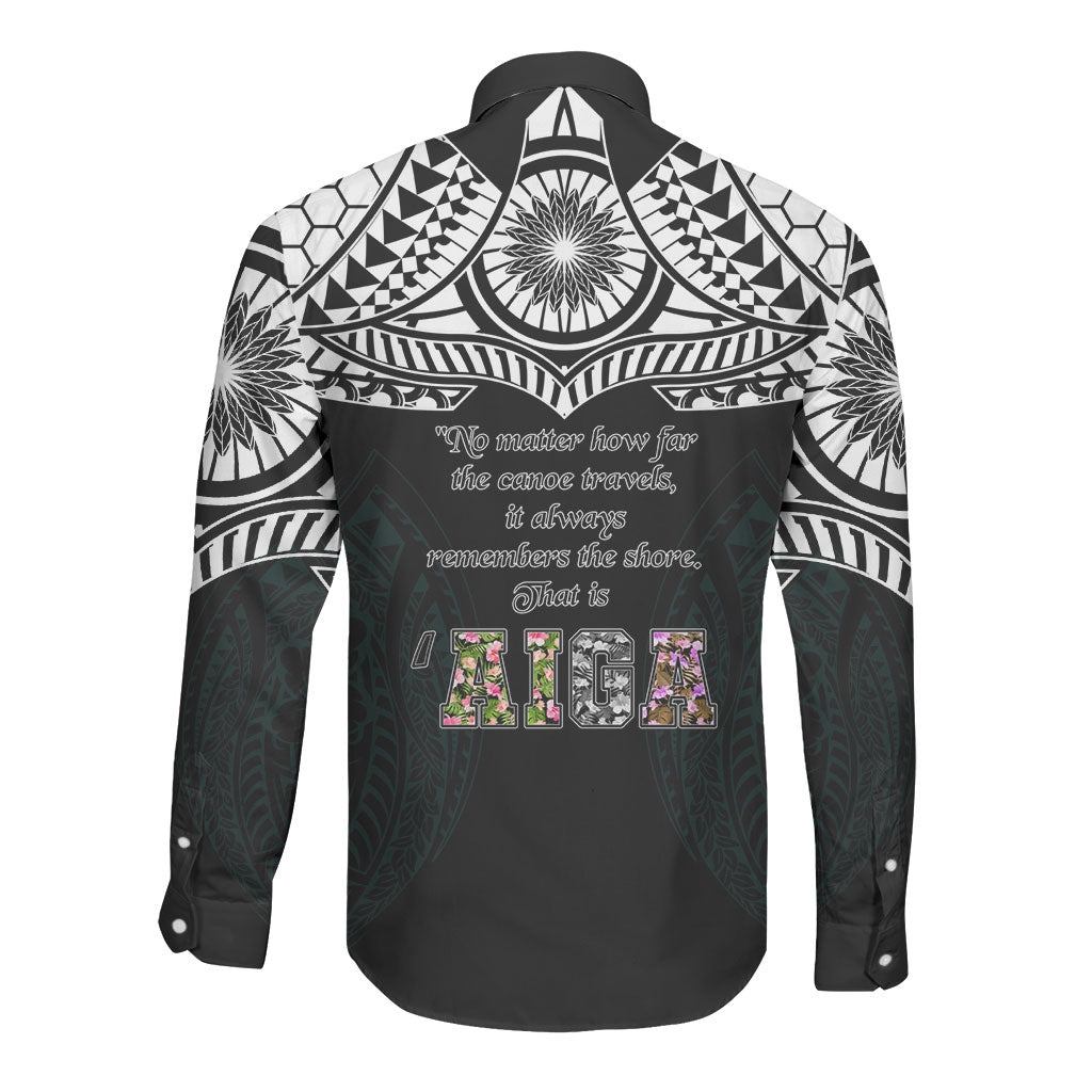 AIGA Always In Gods Arms Samoa Long Sleeve Button Shirt Polynesian Tribal Tattoo Art Family Heritage Faith