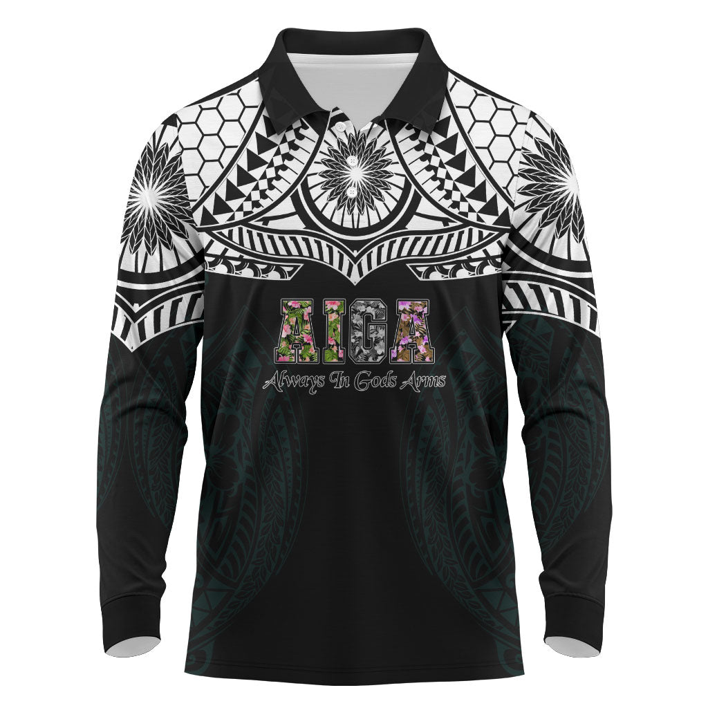 AIGA Always In Gods Arms Samoa Long Sleeve Polo Shirt Polynesian Tribal Tattoo Art Family Heritage Faith TS04 Black White - Polynesian Pride