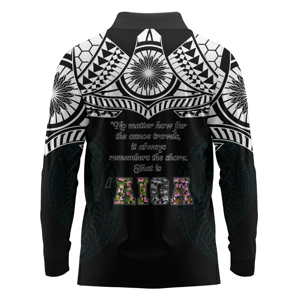 AIGA Always In Gods Arms Samoa Long Sleeve Polo Shirt Polynesian Tribal Tattoo Art Family Heritage Faith