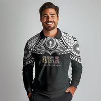 AIGA Always In Gods Arms Samoa Long Sleeve Polo Shirt Polynesian Tribal Tattoo Art Family Heritage Faith