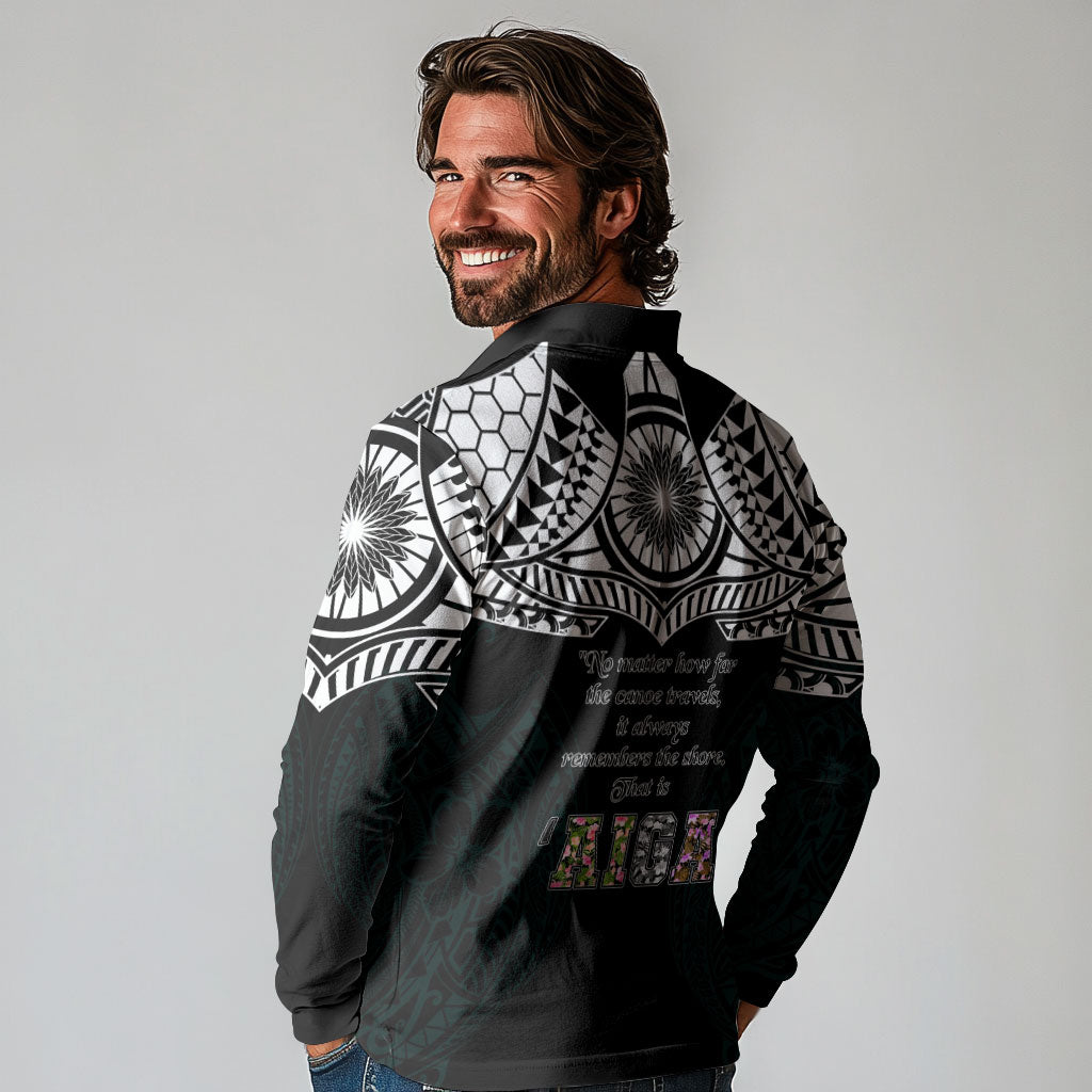 AIGA Always In Gods Arms Samoa Long Sleeve Polo Shirt Polynesian Tribal Tattoo Art Family Heritage Faith