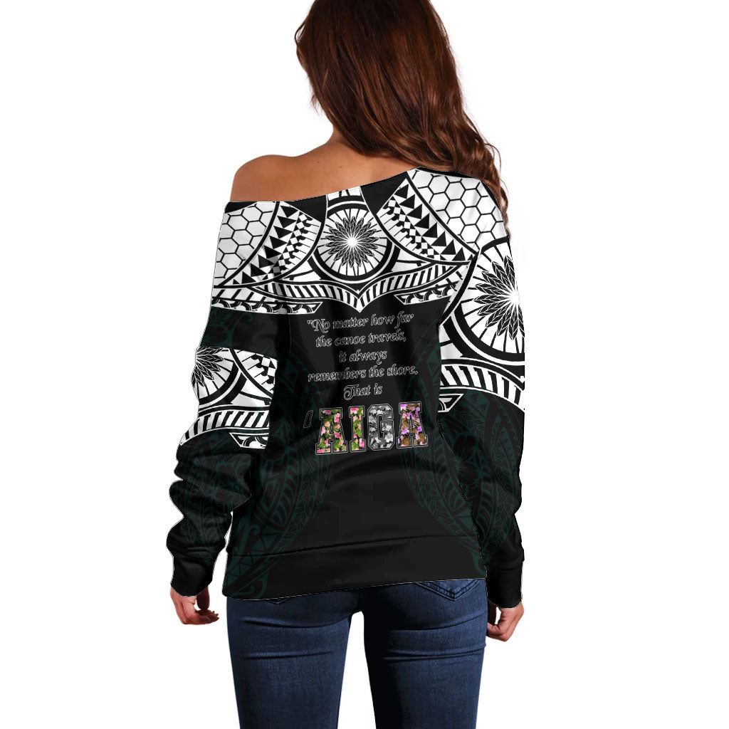 AIGA Always In Gods Arms Samoa Off Shoulder Sweater Polynesian Tribal Tattoo Art Family Heritage Faith