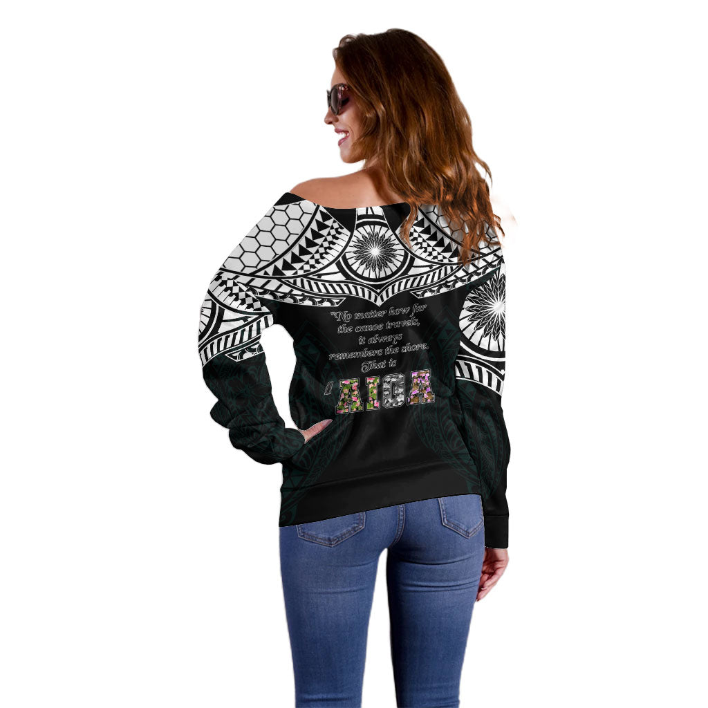 AIGA Always In Gods Arms Samoa Off Shoulder Sweater Polynesian Tribal Tattoo Art Family Heritage Faith