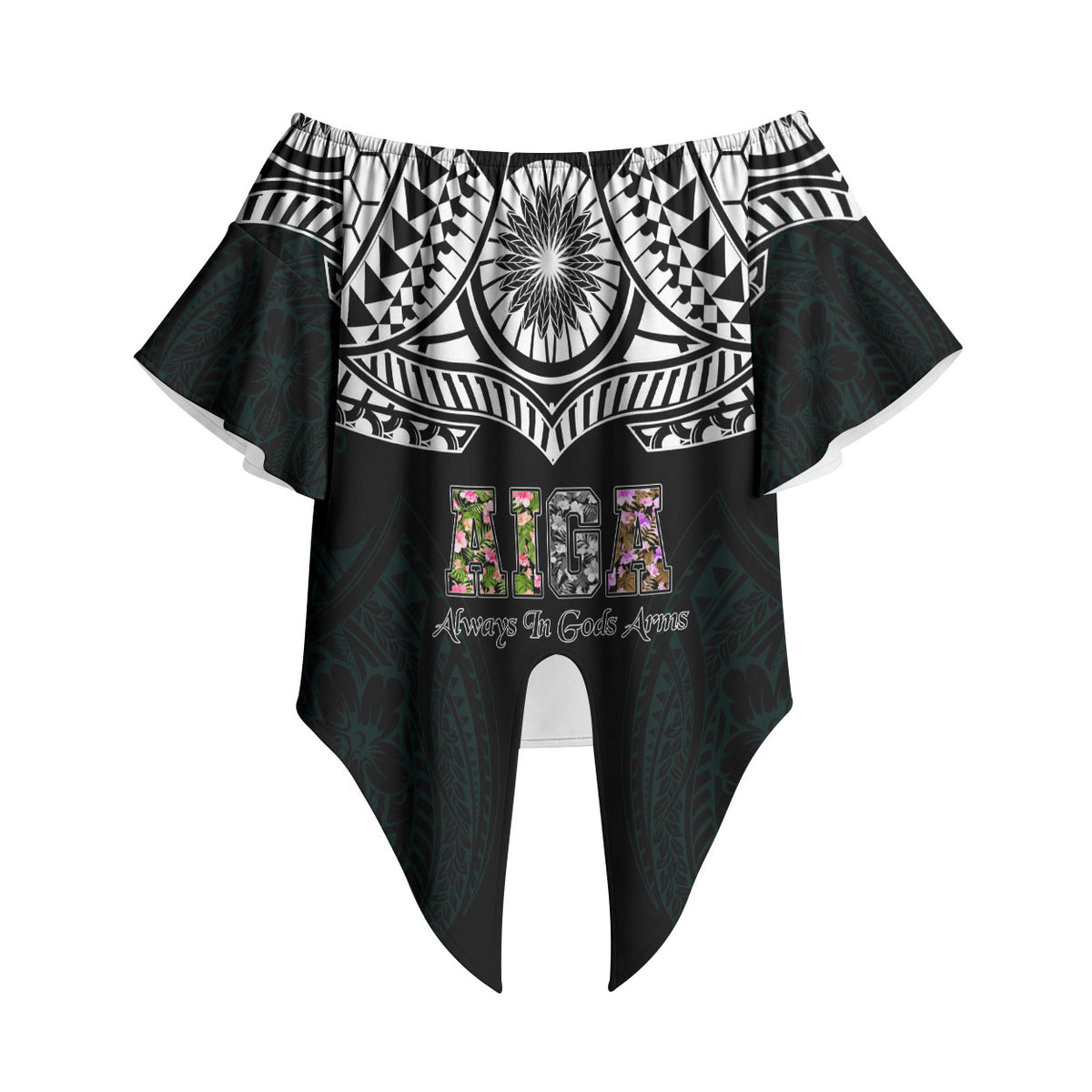 AIGA Always In Gods Arms Samoa Off Shoulder Wrap Waist Top Polynesian Tribal Tattoo Art Family Heritage Faith
