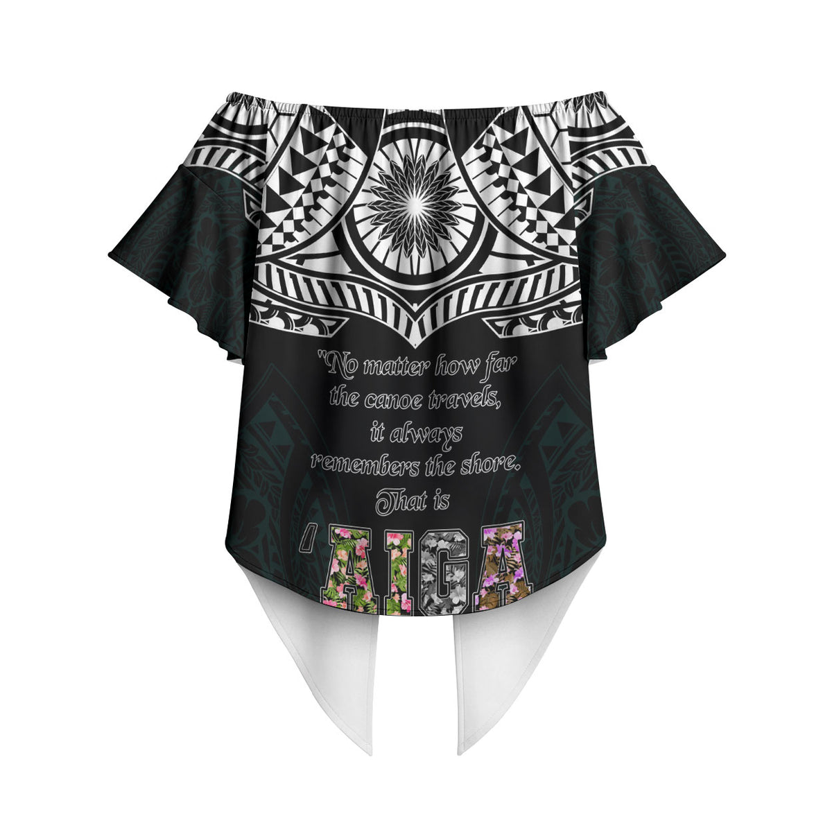 AIGA Always In Gods Arms Samoa Off Shoulder Wrap Waist Top Polynesian Tribal Tattoo Art Family Heritage Faith