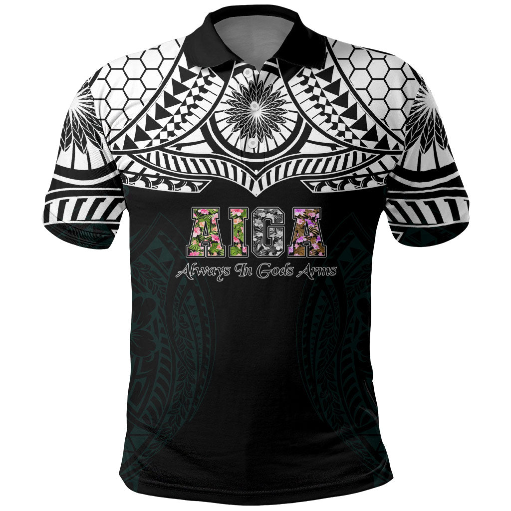 AIGA Always In Gods Arms Samoa Polo Shirt Polynesian Tribal Tattoo Art Family Heritage Faith TS04 Black White - Polynesian Pride