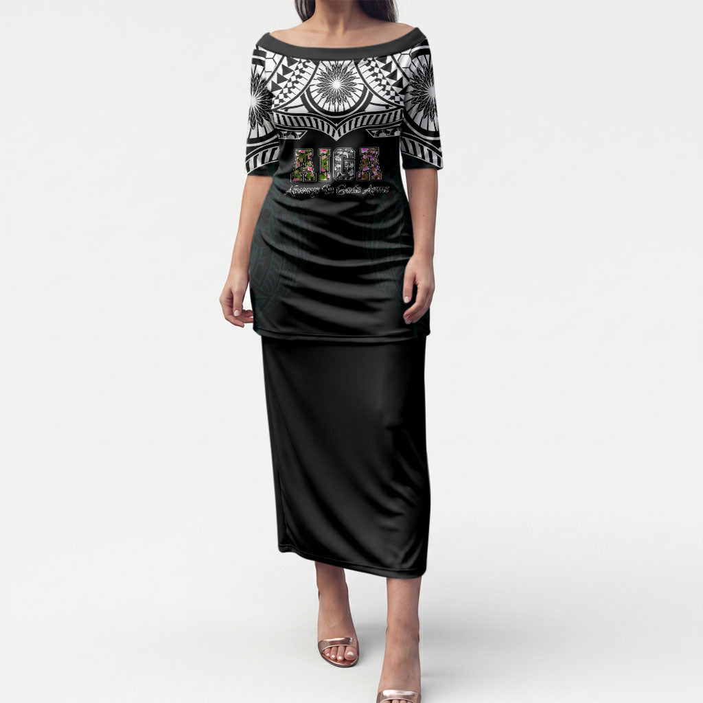 AIGA Always In Gods Arms Samoa Puletasi Polynesian Tribal Tattoo Art Family Heritage Faith TS04 Long Dress Black White - Polynesian Pride