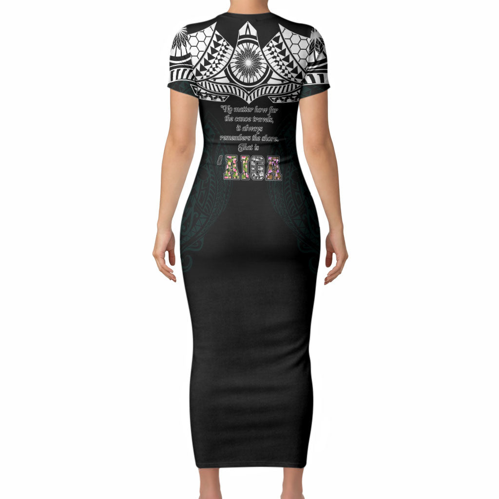 AIGA Always In Gods Arms Samoa Short Sleeve Bodycon Dress Polynesian Tribal Tattoo Art Family Heritage Faith
