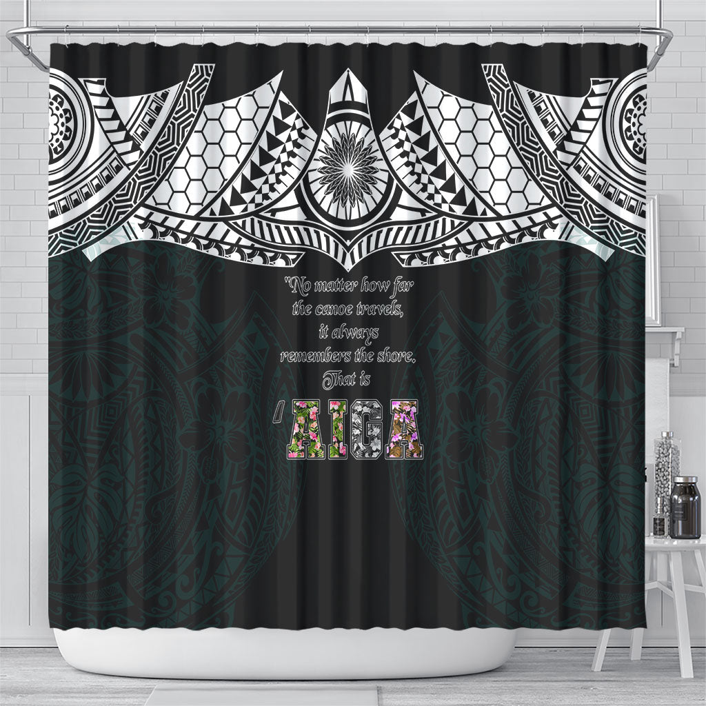 AIGA Always In Gods Arms Samoa Shower Curtain Polynesian Tribal Tattoo Art Family Heritage Faith
