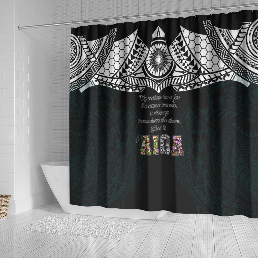 AIGA Always In Gods Arms Samoa Shower Curtain Polynesian Tribal Tattoo Art Family Heritage Faith