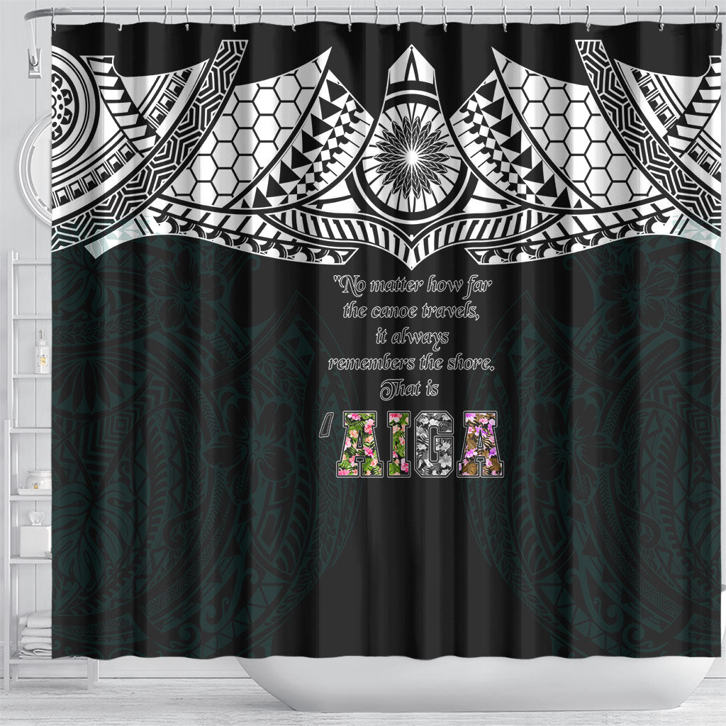 AIGA Always In Gods Arms Samoa Shower Curtain Polynesian Tribal Tattoo Art Family Heritage Faith