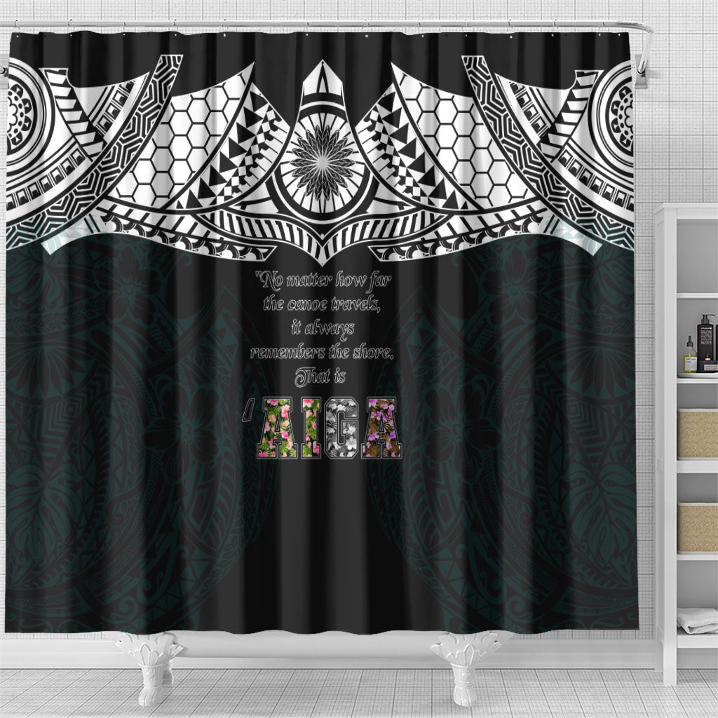 AIGA Always In Gods Arms Samoa Shower Curtain Polynesian Tribal Tattoo Art Family Heritage Faith