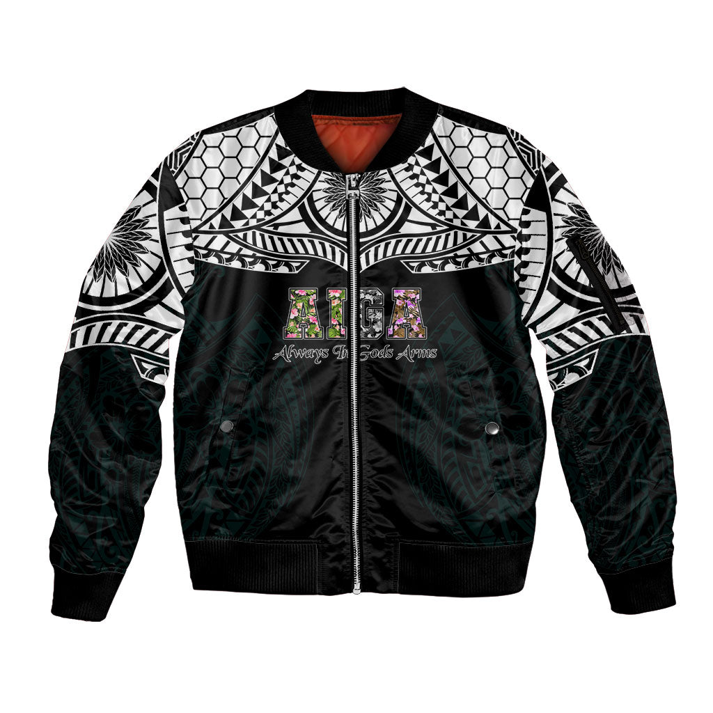 AIGA Always In Gods Arms Samoa Sleeve Zip Bomber Jacket Polynesian Tribal Tattoo Art Family Heritage Faith