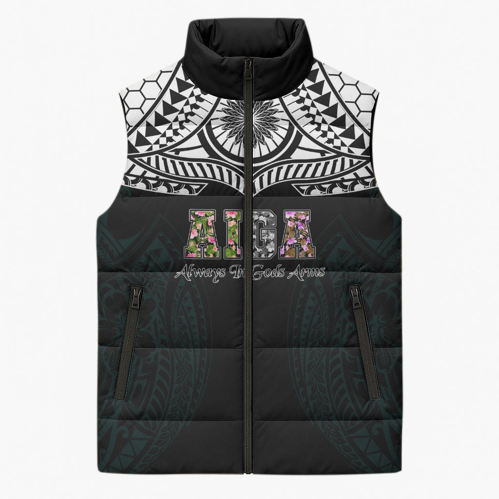 AIGA Always In Gods Arms Samoa Sleeveless Puffer Jacket Polynesian Tribal Tattoo Art Family Heritage Faith TS04 Unisex Black White - Polynesian Pride
