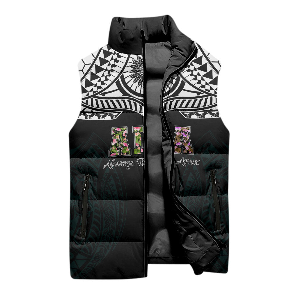 AIGA Always In Gods Arms Samoa Sleeveless Puffer Jacket Polynesian Tribal Tattoo Art Family Heritage Faith