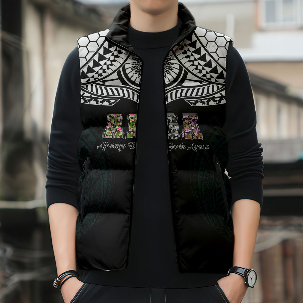 AIGA Always In Gods Arms Samoa Sleeveless Puffer Jacket Polynesian Tribal Tattoo Art Family Heritage Faith