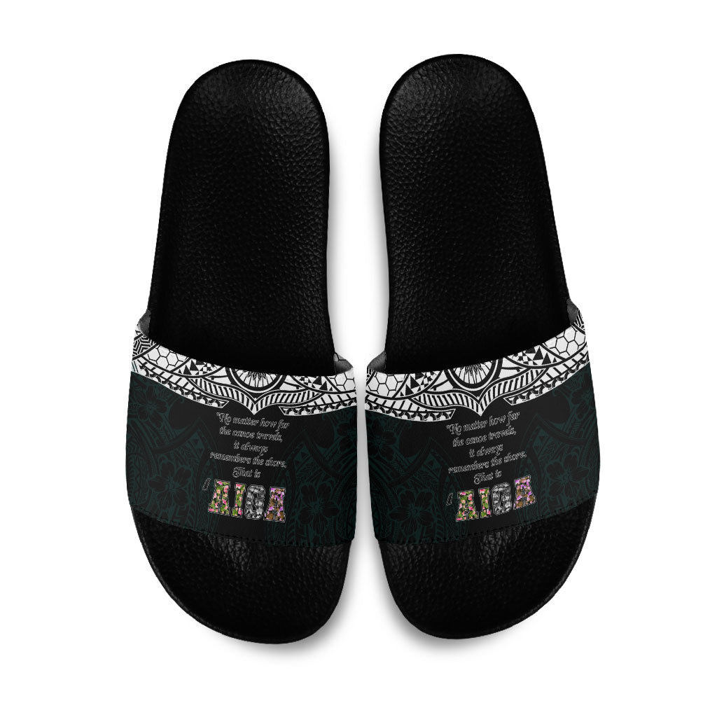 AIGA Always In Gods Arms Samoa Slide Sandals Polynesian Tribal Tattoo Art Family Heritage Faith TS04 Black White - Polynesian Pride