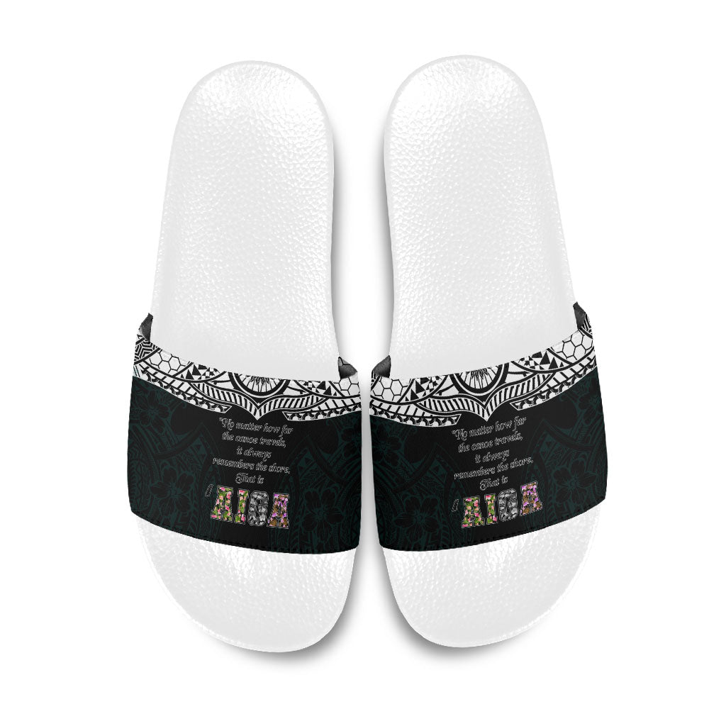 AIGA Always In Gods Arms Samoa Slide Sandals Polynesian Tribal Tattoo Art Family Heritage Faith