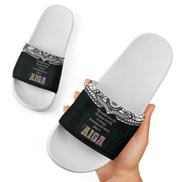 AIGA Always In Gods Arms Samoa Slide Sandals Polynesian Tribal Tattoo Art Family Heritage Faith