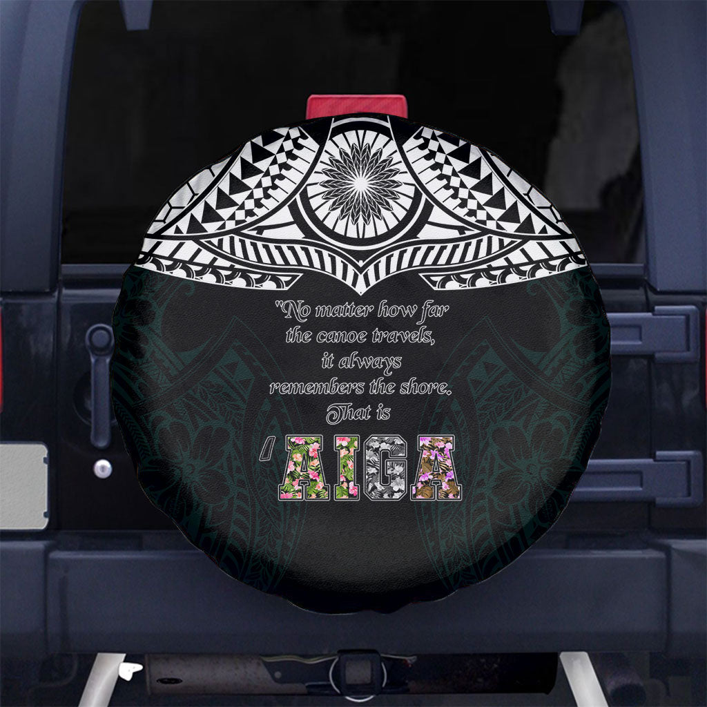 AIGA Always In Gods Arms Samoa Spare Tire Cover Polynesian Tribal Tattoo Art Family Heritage Faith TS04 No hole Black White - Polynesian Pride