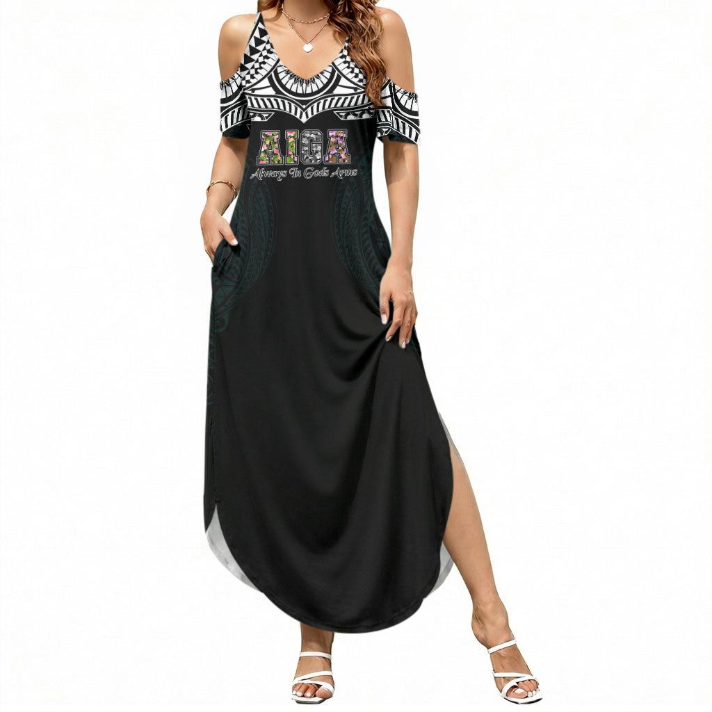 AIGA Always In Gods Arms Samoa Summer Maxi Dress Polynesian Tribal Tattoo Art Family Heritage Faith TS04 Women Black White - Polynesian Pride