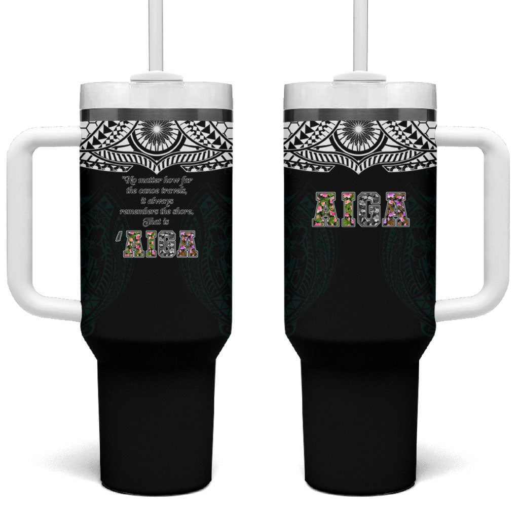 AIGA Always In Gods Arms Samoa Tumbler With Handle Polynesian Tribal Tattoo Art Family Heritage Faith TS04 One Size: 40 oz Black White - Polynesian Pride