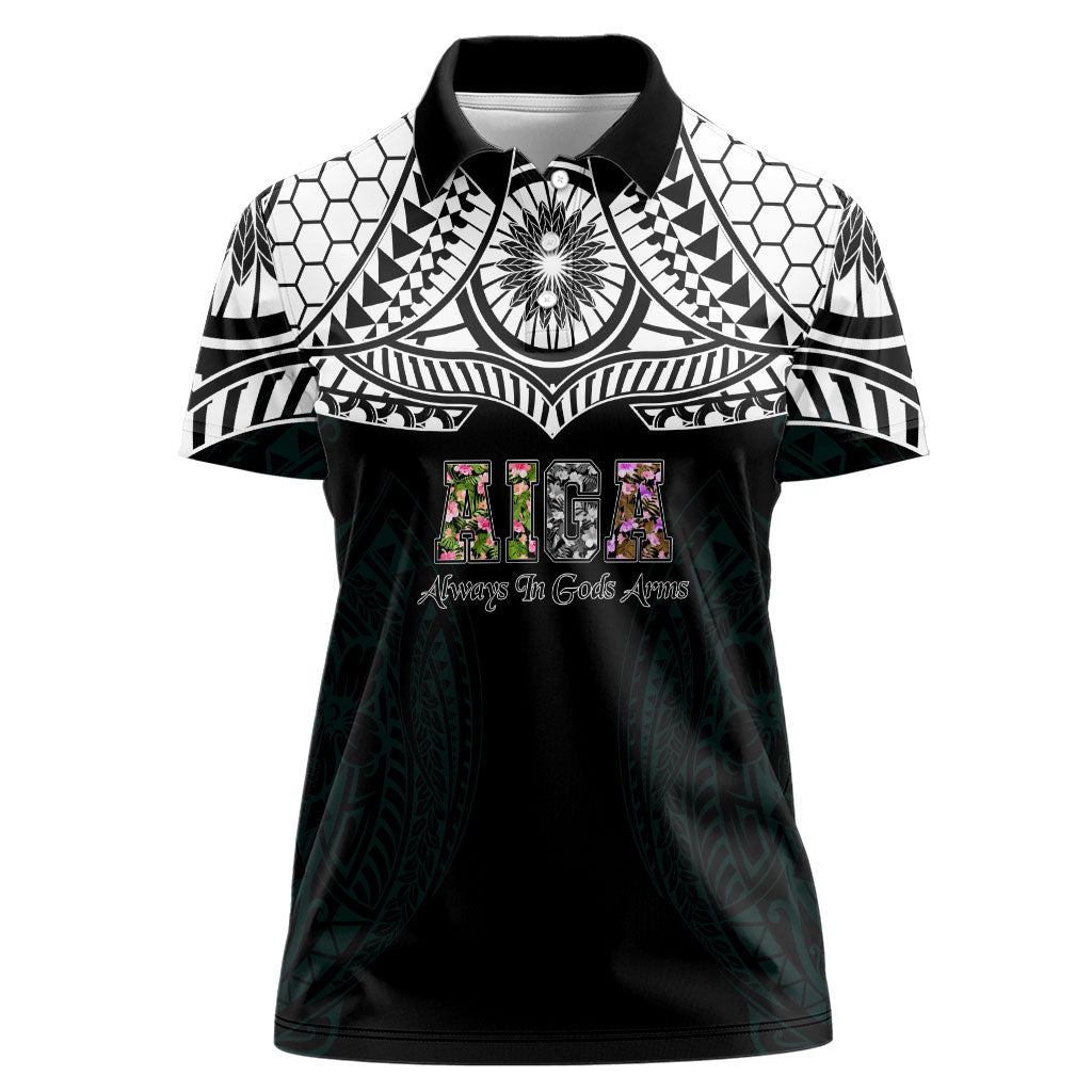 AIGA Always In Gods Arms Samoa Women Polo Shirt Polynesian Tribal Tattoo Art Family Heritage Faith TS04 Female Black White - Polynesian Pride