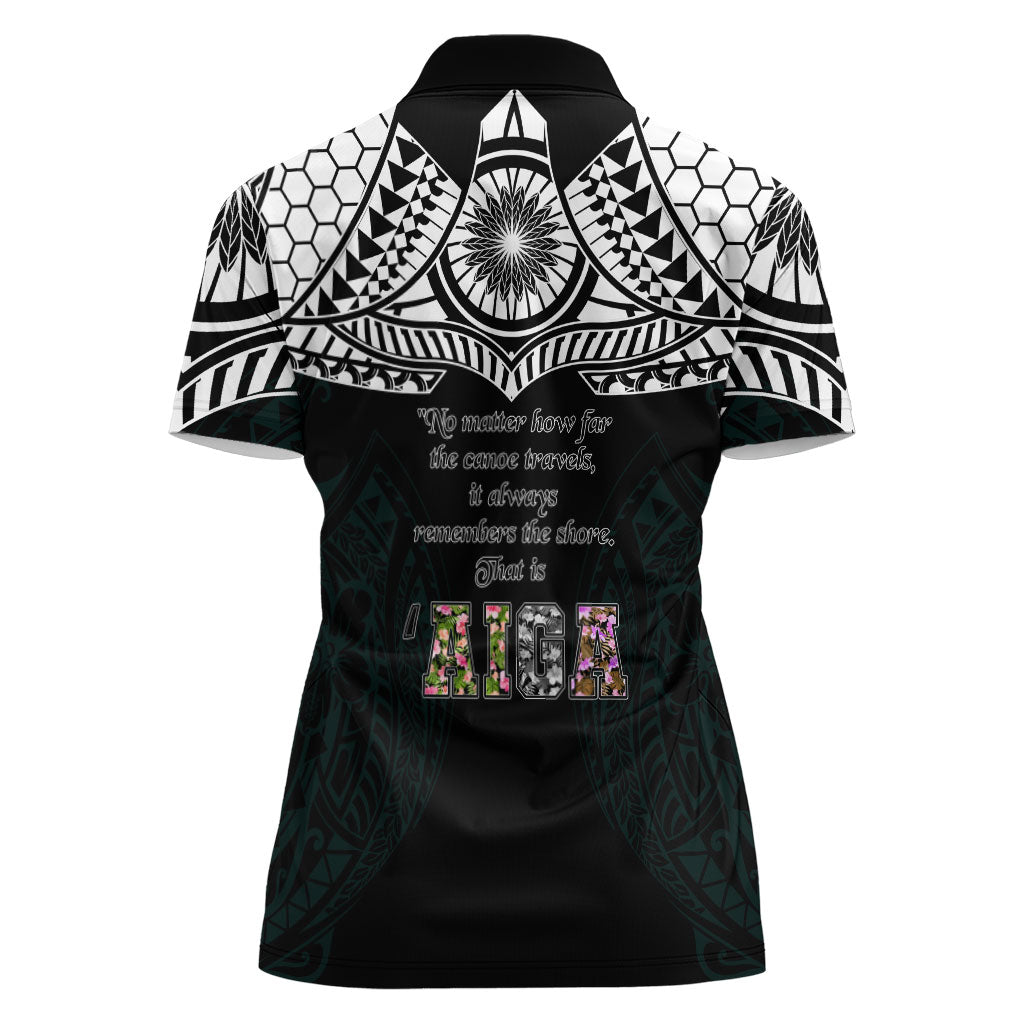 AIGA Always In Gods Arms Samoa Women Polo Shirt Polynesian Tribal Tattoo Art Family Heritage Faith