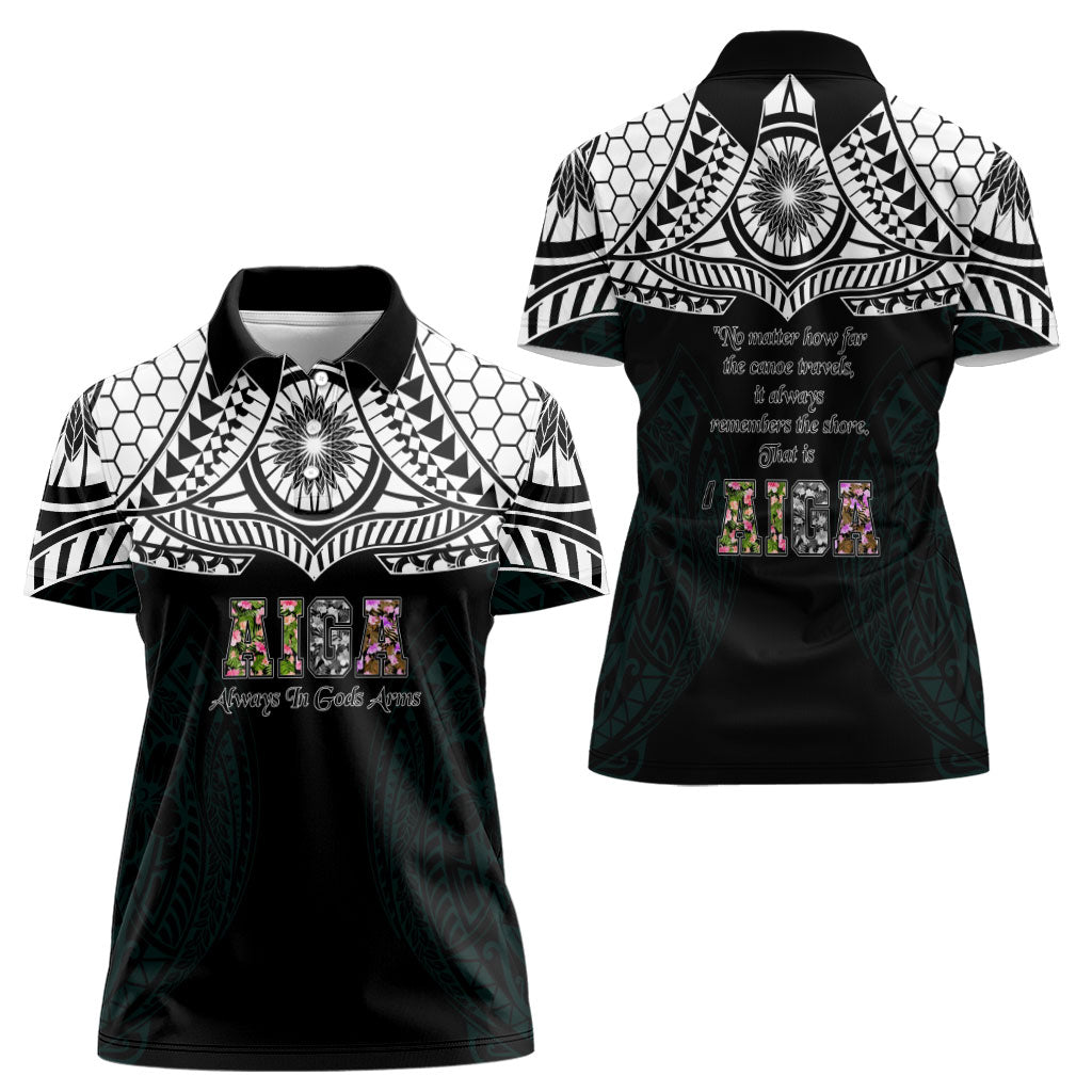 AIGA Always In Gods Arms Samoa Women Polo Shirt Polynesian Tribal Tattoo Art Family Heritage Faith
