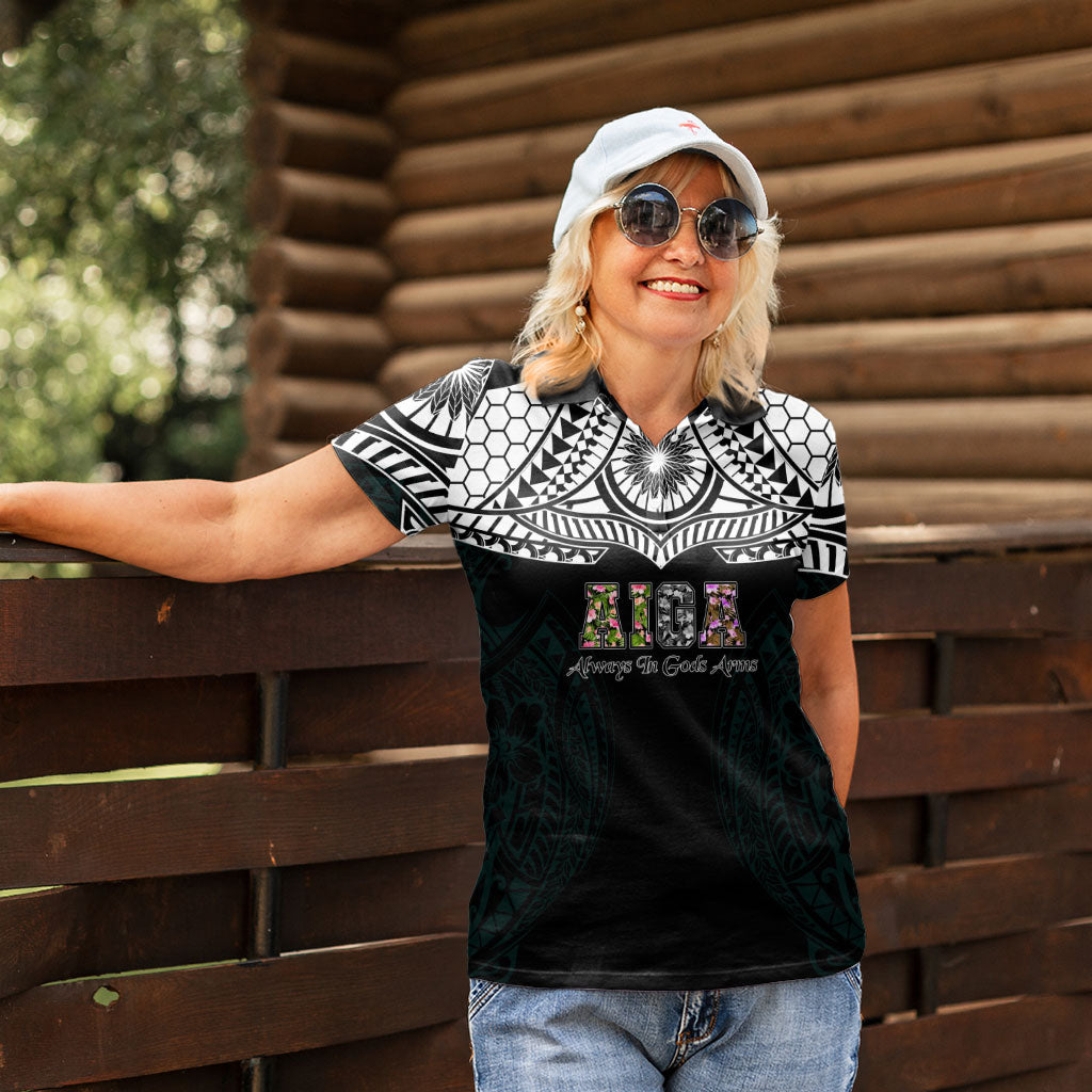 AIGA Always In Gods Arms Samoa Women Polo Shirt Polynesian Tribal Tattoo Art Family Heritage Faith