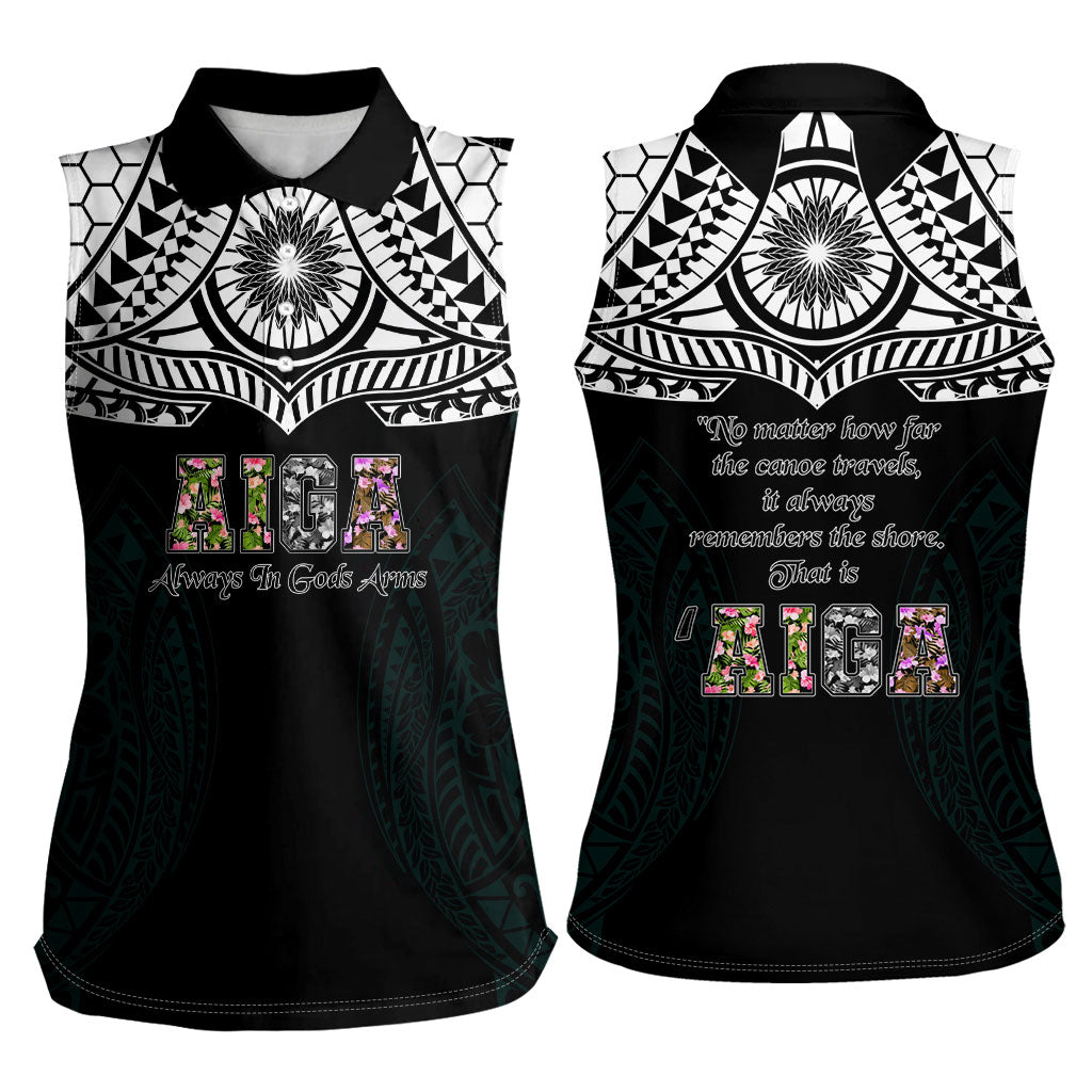 AIGA Always In Gods Arms Samoa Women Sleeveless Polo Shirt Polynesian Tribal Tattoo Art Family Heritage Faith