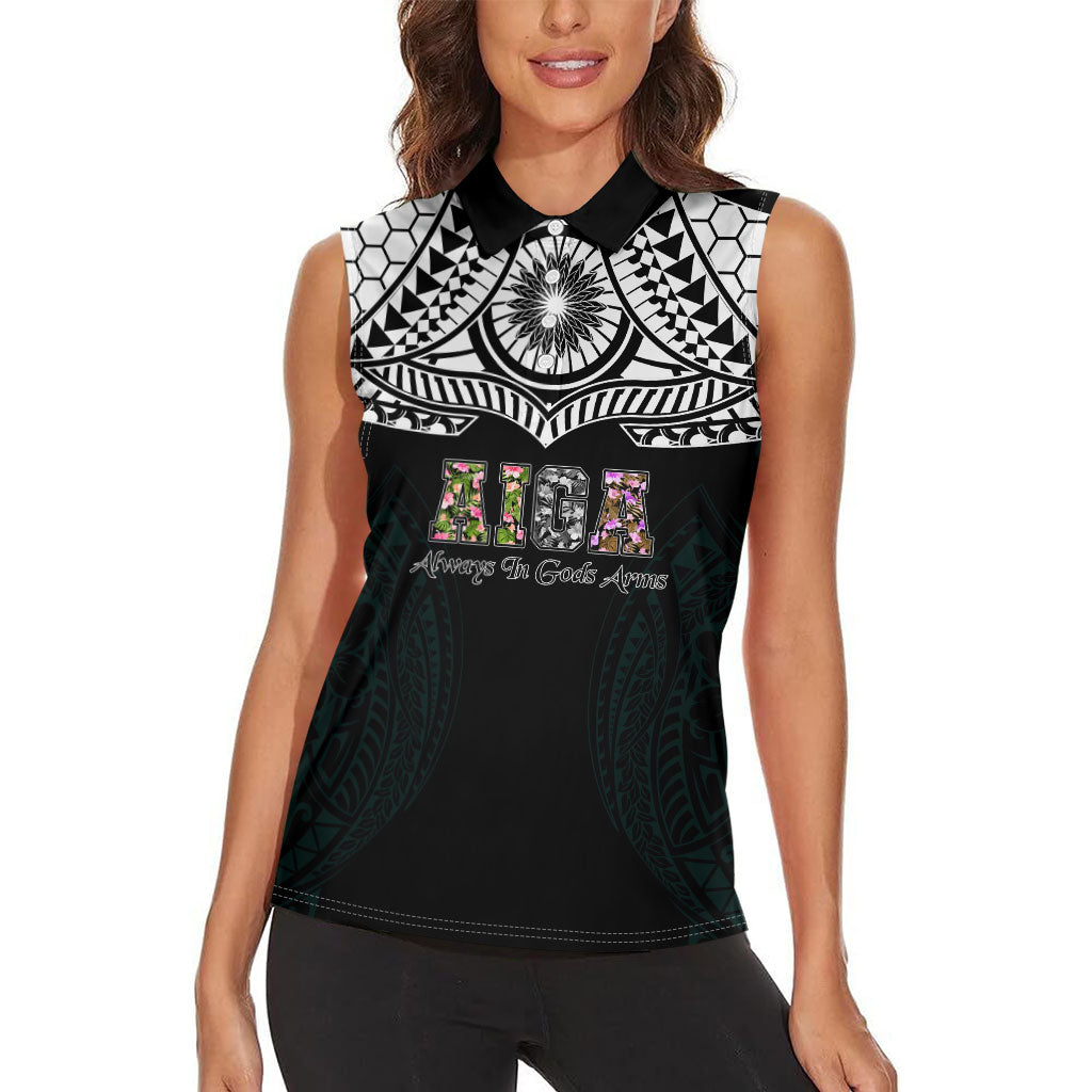 AIGA Always In Gods Arms Samoa Women Sleeveless Polo Shirt Polynesian Tribal Tattoo Art Family Heritage Faith
