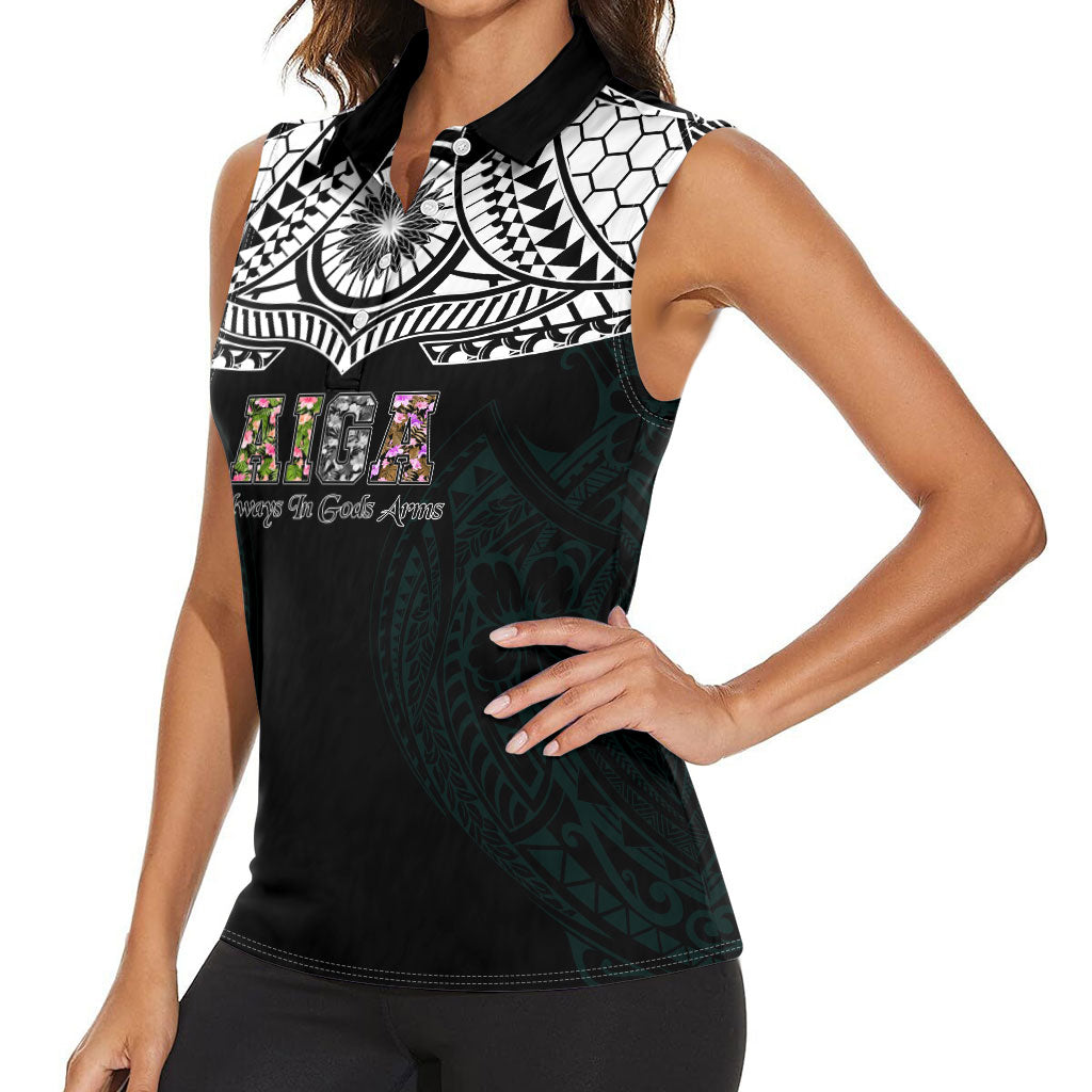 AIGA Always In Gods Arms Samoa Women Sleeveless Polo Shirt Polynesian Tribal Tattoo Art Family Heritage Faith