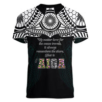 AIGA Always In Gods Arms Samoa Women V-Neck T-Shirt Polynesian Tribal Tattoo Art Family Heritage Faith