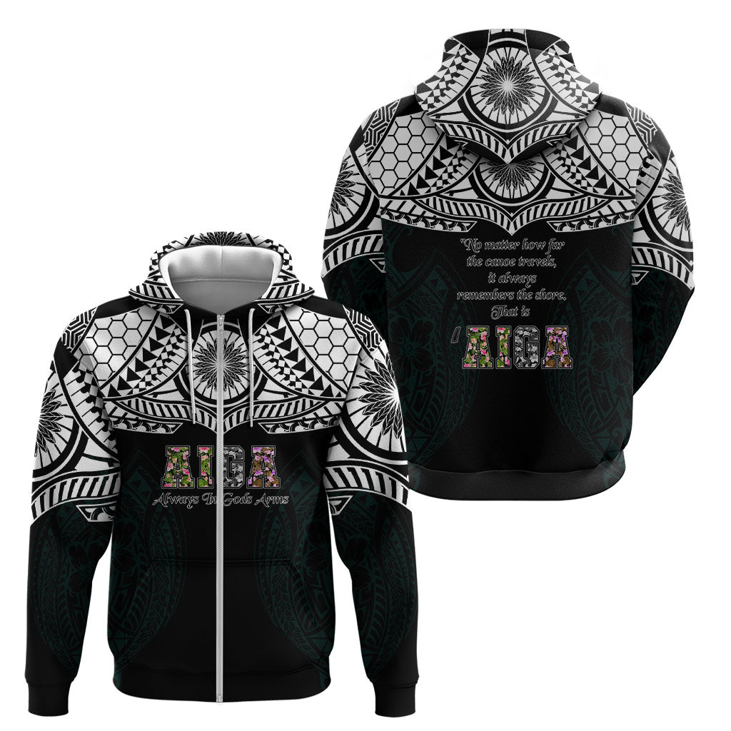 AIGA Always In Gods Arms Samoa Zip Hoodie Polynesian Tribal Tattoo Art Family Heritage Faith