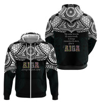 AIGA Always In Gods Arms Samoa Zip Hoodie Polynesian Tribal Tattoo Art Family Heritage Faith