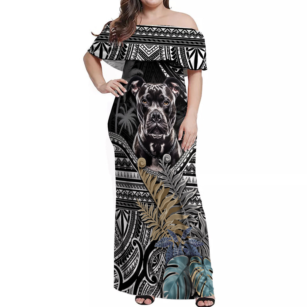Polynesian Pitbull Off Shoulder Maxi Dress Polynesian Pattern And Pitbull TS04 Women Black - Polynesian Pride