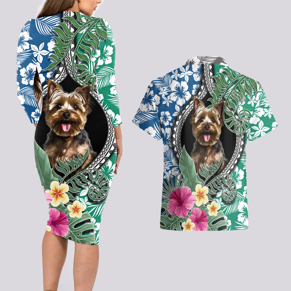 Polynesian Greyhound Couples Matching Long Sleeve Bodycon Dress and Hawaiian Shirt Polynesian Pattern And Greyhound TS04