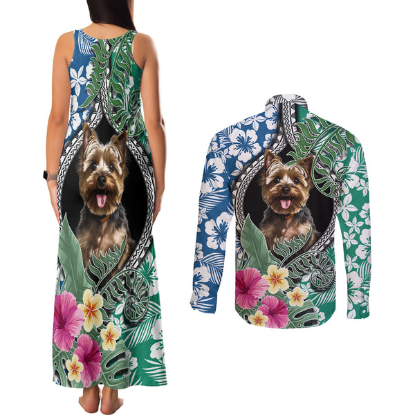 Personalised Polynesian Hoodie Dress With Yorkshire Terrier Floral Style LT7