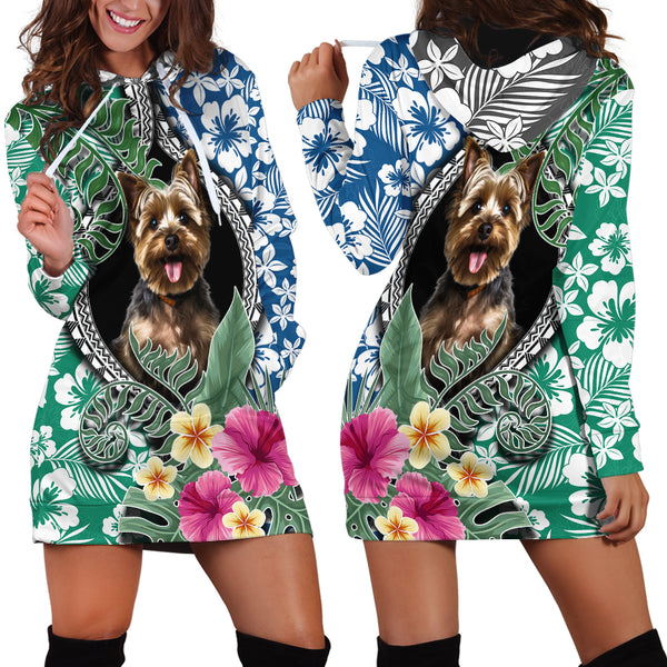 Polynesian Yorkshire Terrier Couples Matching Mermaid Dress and Hawaiian Shirt Polynesian Pattern And Yorkshire Terrier TS04