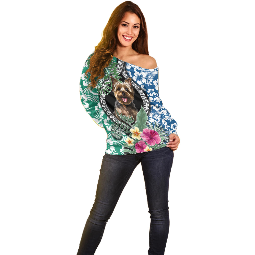 Polynesian Yorkshire Terrier Off Shoulder Sweater Polynesian Pattern And Yorkshire Terrier TS04 - Polynesian Pride