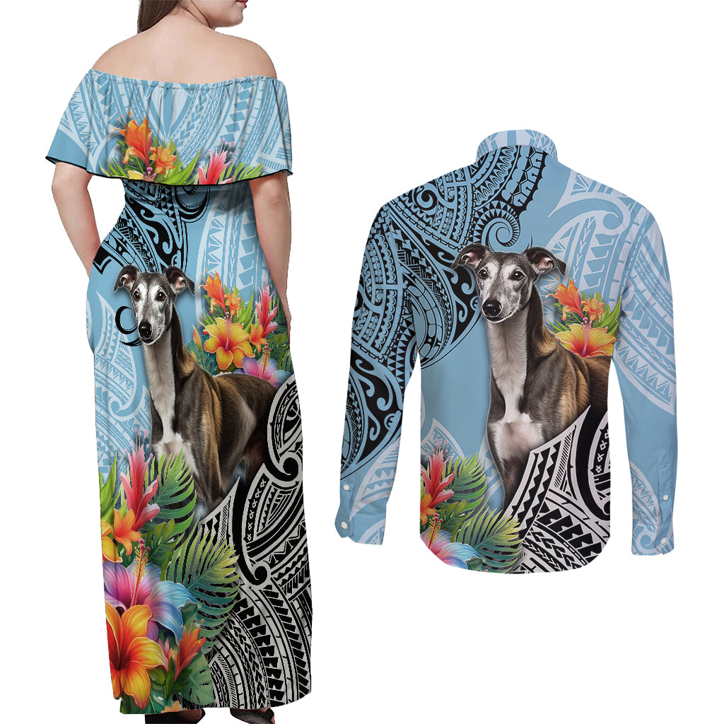 Polynesian Greyhound Couples Matching Off Shoulder Maxi Dress and Long Sleeve Button Shirts Polynesian Pattern And Greyhound TS04 - Polynesian Pride