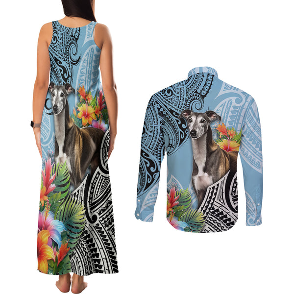 Polynesian Greyhound Couples Matching Long Sleeve Bodycon Dress and Hawaiian Shirt Polynesian Pattern And Greyhound TS04 main image 0