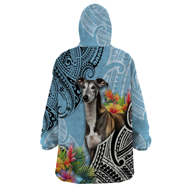 Personalised Kauai Hawaii Wearable Blanket Hoodie Polynesian Tattoo and Pacific Plumeria White Vibe LT9 main image 1