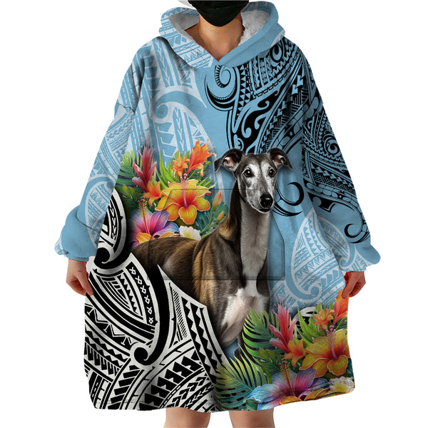 Personalised Kauai Hawaii Wearable Blanket Hoodie Polynesian Tattoo and Pacific Plumeria White Vibe LT9 main image 0