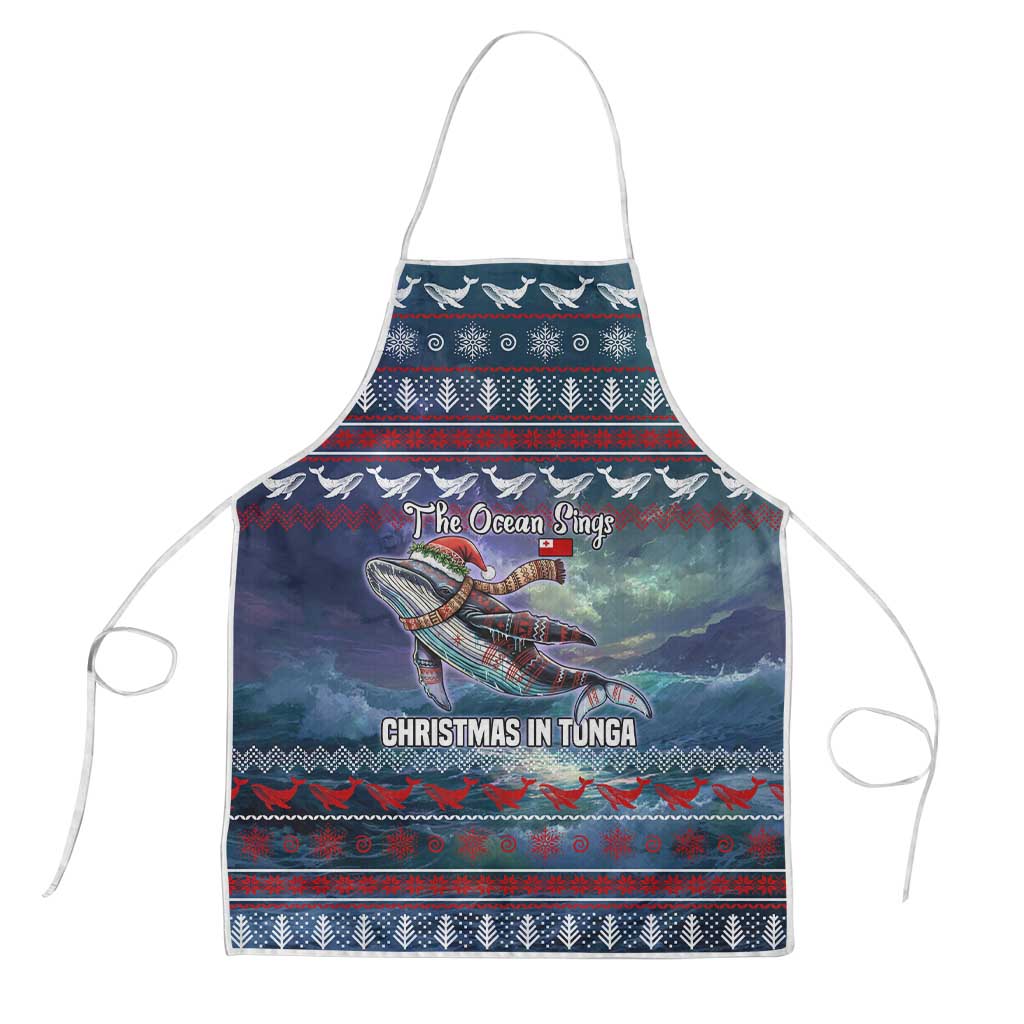 Tonga Christmas Apron with Singing Whale Ocean Scene National Coat of Arms - Polynesian Pride