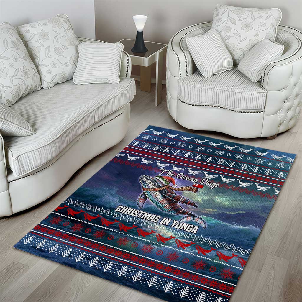 Tonga Christmas Area Rug with Singing Whale Ocean Scene National Coat of Arms - Polynesian Pride