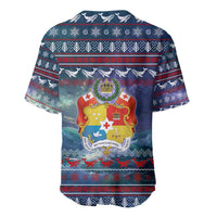 Tonga Christmas Baseball Jersey with Singing Whale Ocean Scene National Coat of Arms - Polynesian Pride